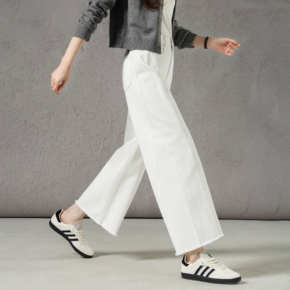Demana Soft Cotton Whisper Spring Lightweight Commuter Raw Hem Cropped Wide-Leg Slimming Loose Denim Jeans Premium Quality
