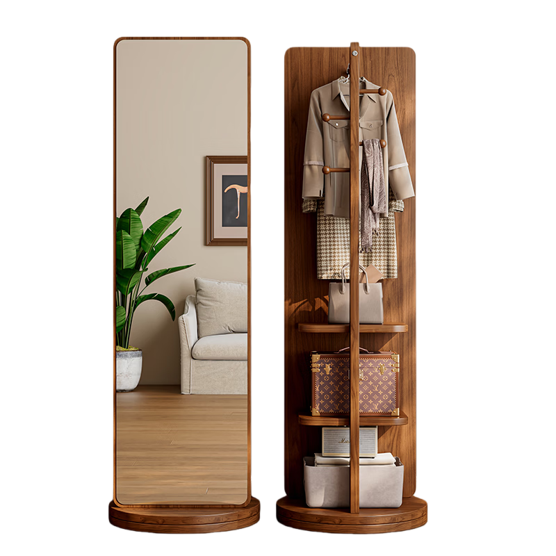 Xiaojiangcai Full-Length Rotating Floor Mirror with Clothes Rack White 170cm