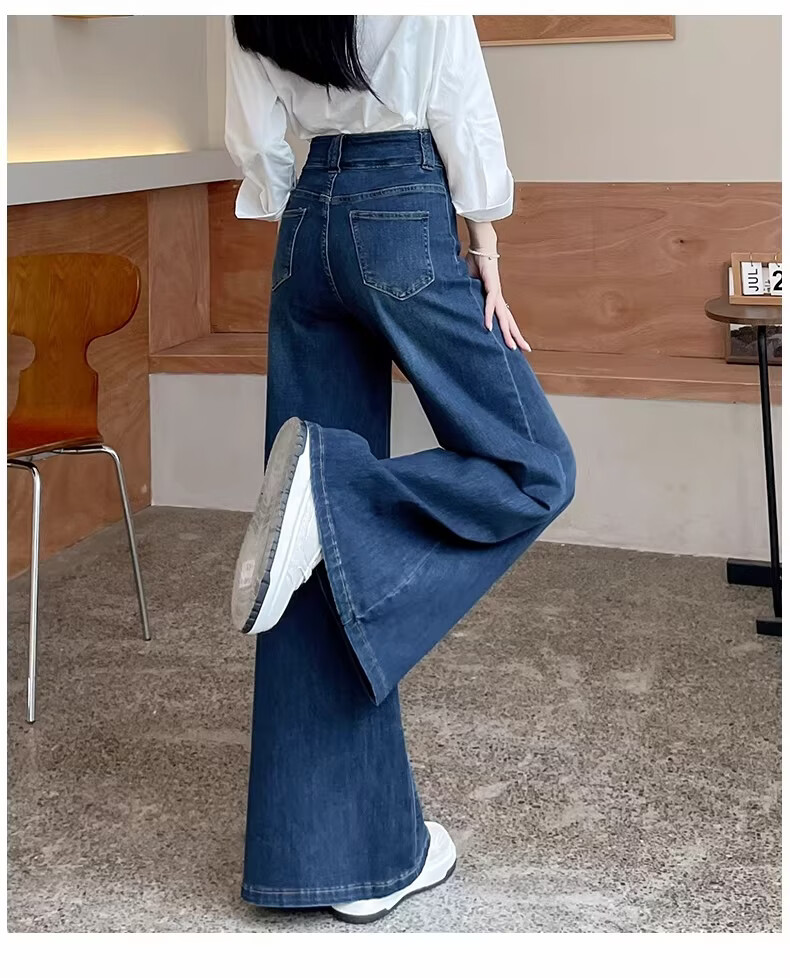 Langsha Women's Jeans 2026 New Retro High-Waist Wide-Leg Pants Slimming Double-Button Straight Micro-Flare Trousers for Petite 15