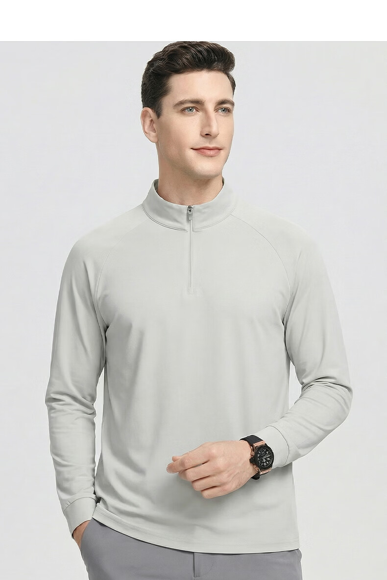 FIRS [7A Antibacterial] Men's Spring and Autumn Half-Zip Business Casual Pullover Long Sleeve T-Shirt 11