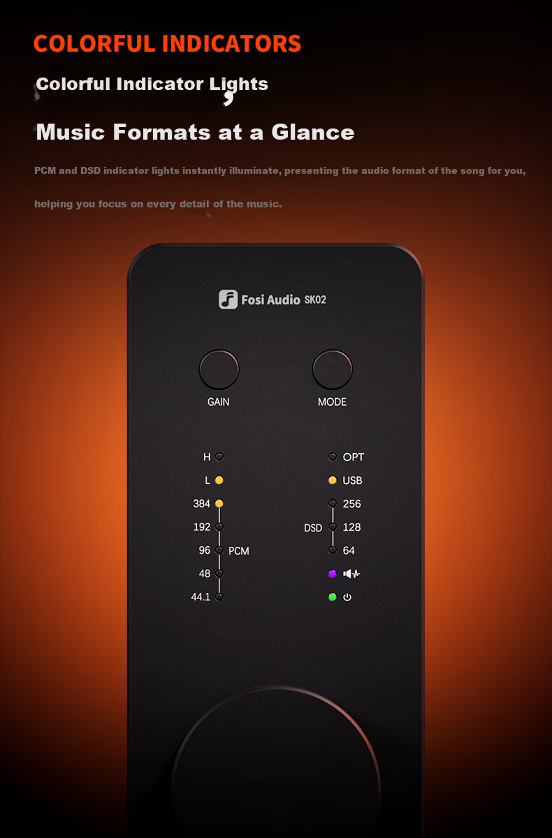 FOSI AUDIO SK02 Desktop Headphone Amplifier and DAC All-in-One High-Fidelity Portable USB Decoder SK02 Orange 16