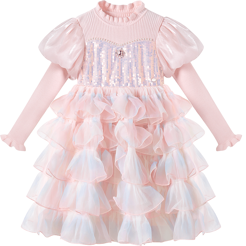 Disney Girls' Dress Autumn Winter Knitted Gradient Princess Dress TD3EQ004 Sakura Pink Size 110