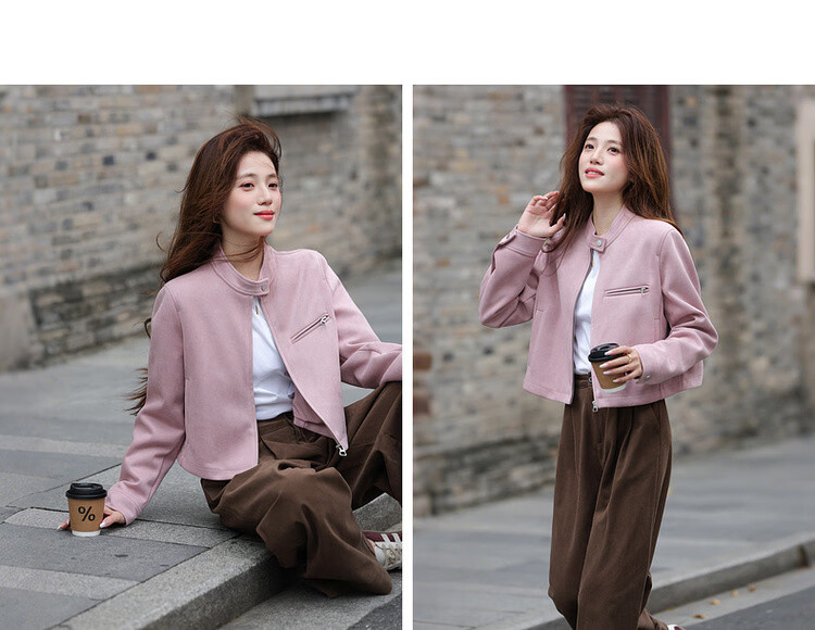 MT Urban Chic Spring Sweet Cool Biker Style Stand Collar Short Straight Zipper Casual Women's Jacket 11