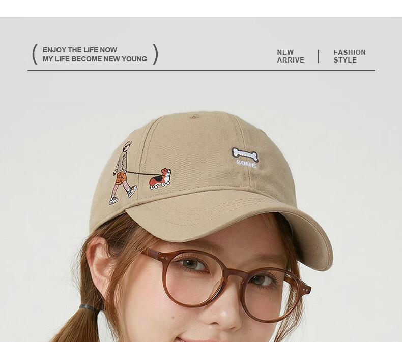 CACUSS Women's Spring New Embroidered Baseball Cap College Style Casual Slim Face Baseball Cap Men's Night Mist Black 8