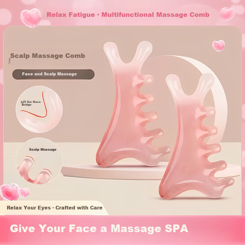 Gemon 4-in-1 Multifunctional Scalp Massage Comb Resin Head Therapy Meridian Clearing Tool Facial Gua Sha Lifting Device