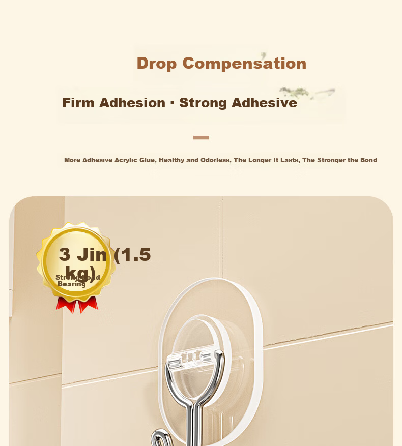 Baicaoyuan Strong Adhesive Hook Stainless Steel No-Drill Heavy Duty Transparent Wall-Mounted Hook for Dormitory Kitchen Bathroom 2