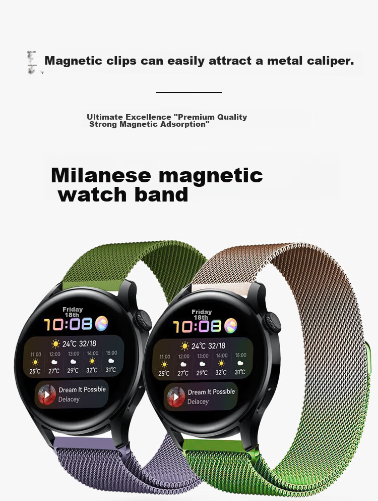 ESCASE Compatible with Huawei Watch 5 Strap, GT6/5/4/3/2/Pro/Honor Magic2/Oppo Watch 4 Pro/X Milanese Magnetic Dual-Color Starlight Green 45/46mm 1