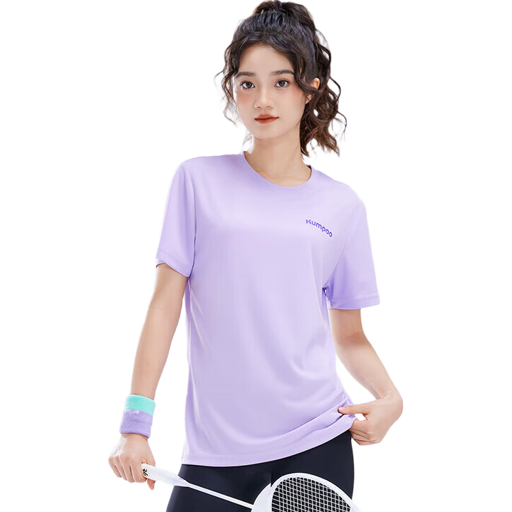 KUMPOO K242U01113 Purple Quick-Dry Badminton Short Sleeve T-Shirt Men's Cooling Tee Women's Casual Top M