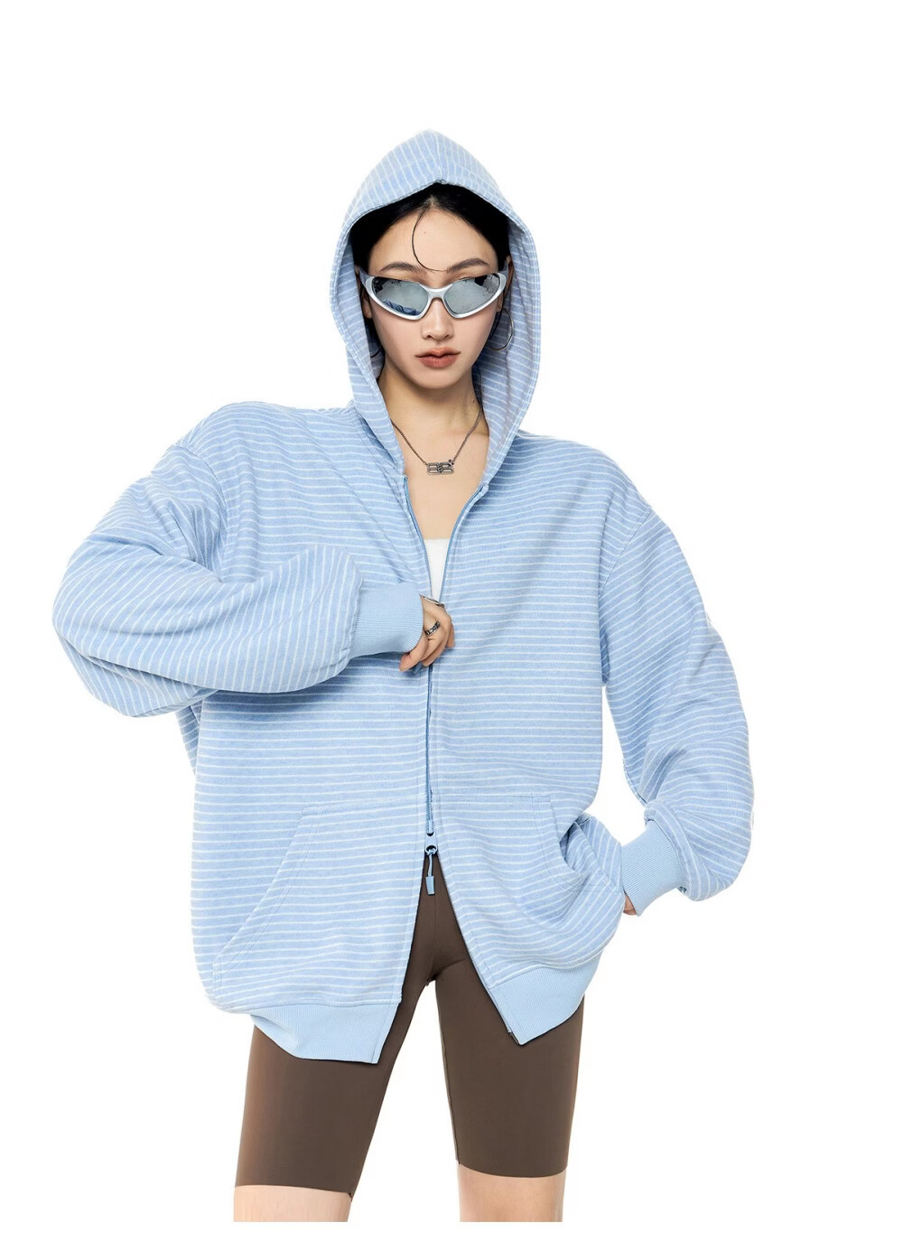 ICH MODE Celebrity Style Striped Hoodie Cardigan Sweatshirt for Women Spring Autumn New Sports Jacket Black M 1