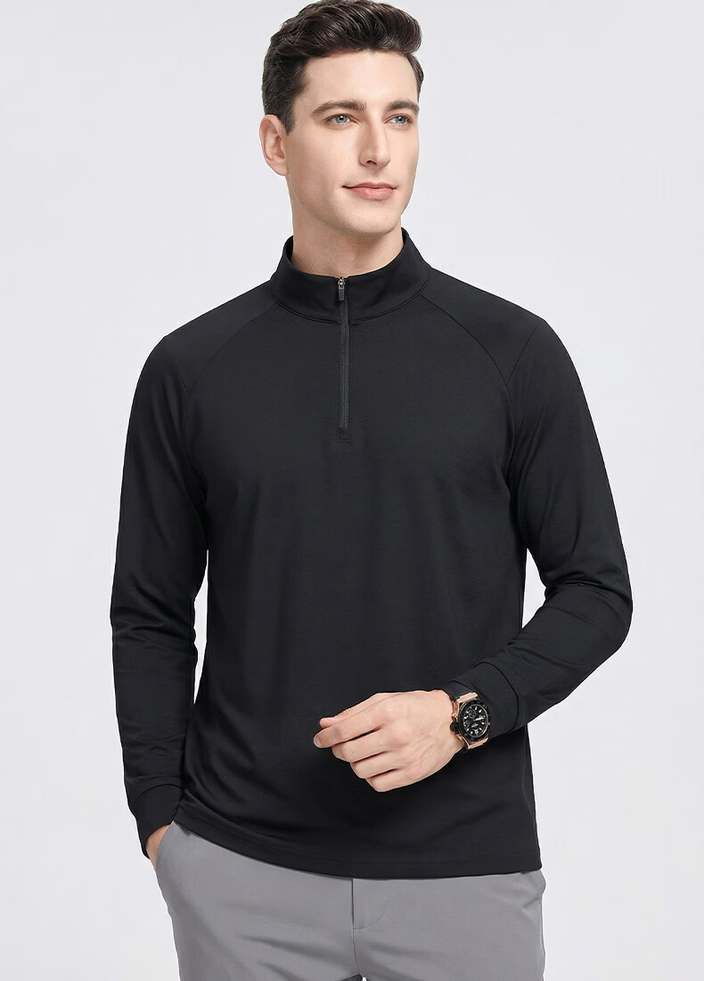 FIRS [7A Antibacterial] Men's Spring and Autumn Half-Zip Business Casual Pullover Long Sleeve T-Shirt 2
