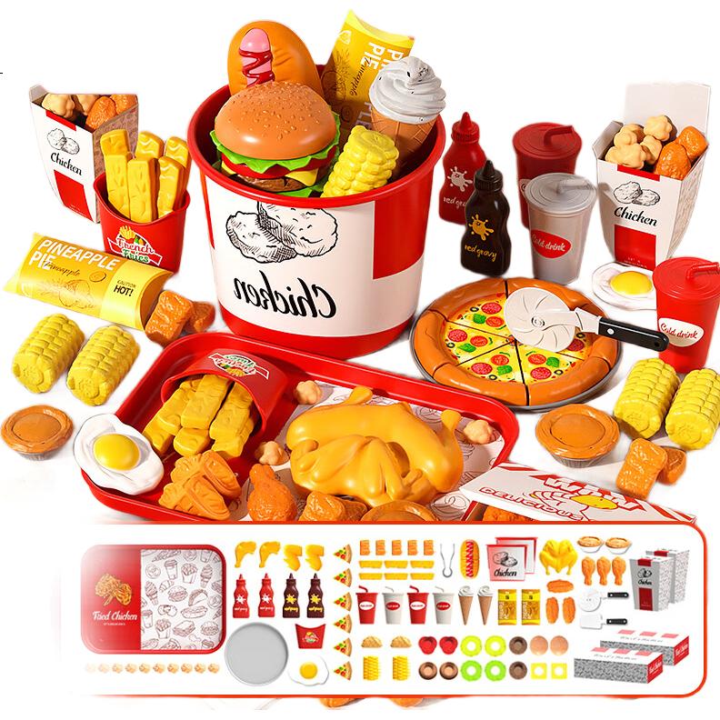Miaobeile Children's Hamburger Cutting Toy, Girls' Kitchen Fruit Cutting Playset, Pretend Ice Cream Pizza Birthday Gift