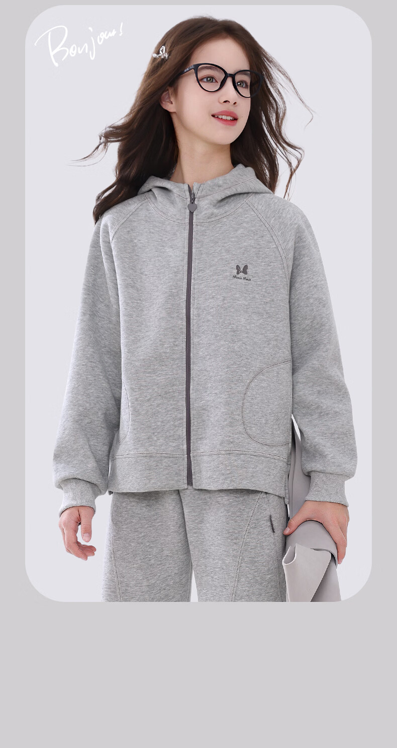 Disney Girls Casual Set Spring Autumn New Children's Hooded Sportswear Youth Sweatshirt and Sweatpants FT001 Heather Gray 150 12