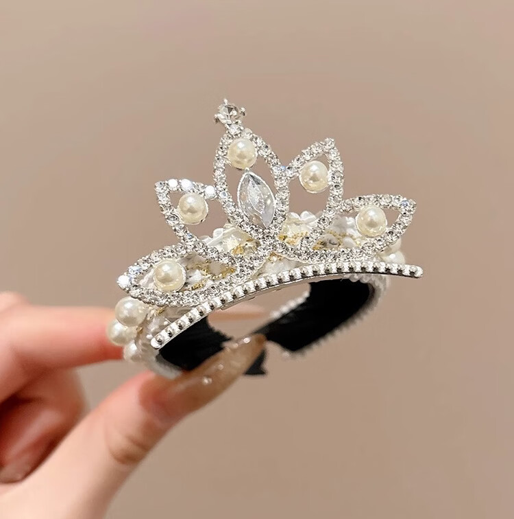 LiQing Children's Crown Hair Clip [Lotus] Princess Girl Pearl Bun Maker Ponytail Holder Hair Accessory 10