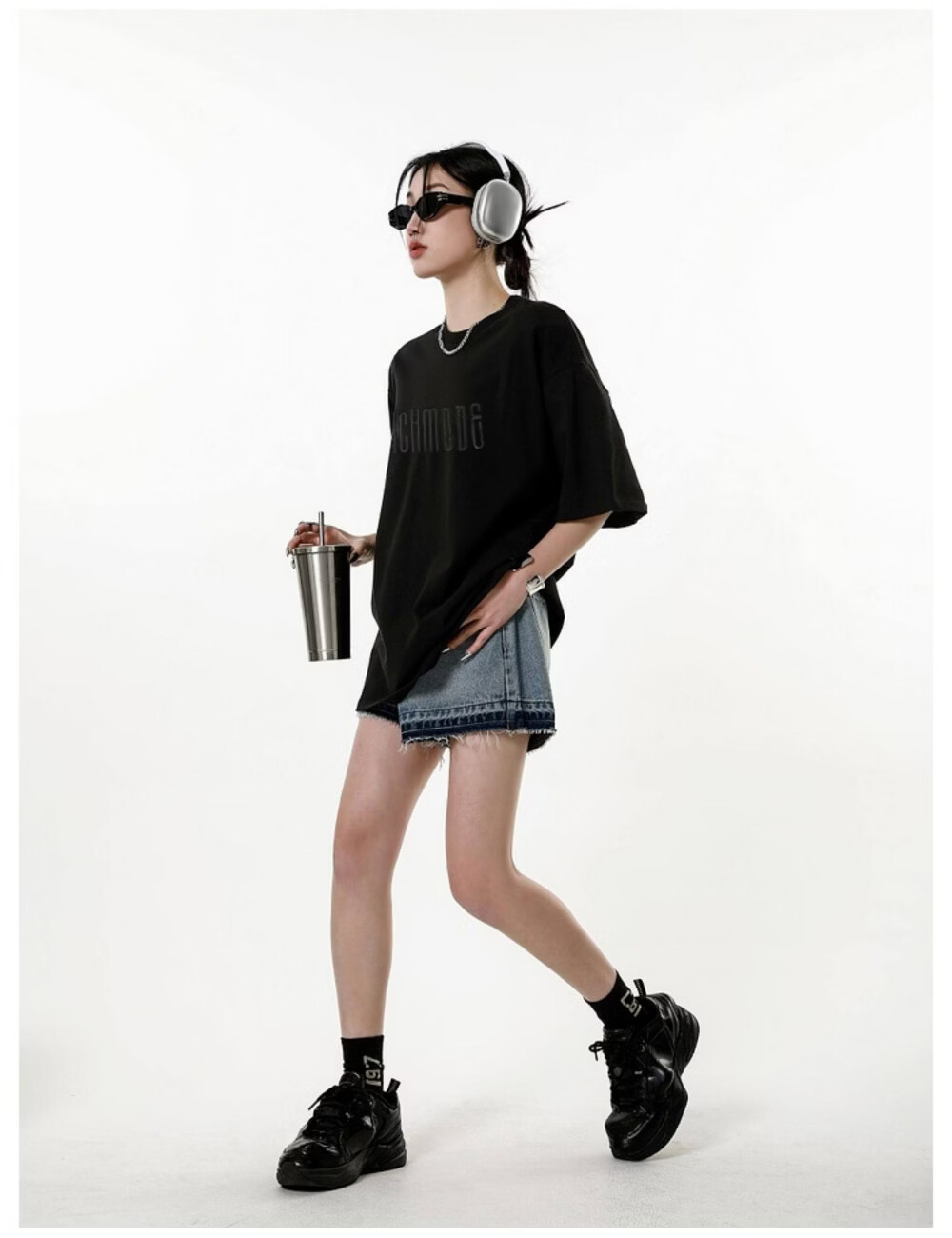 ICH MODE American Vintage Heavyweight Short Sleeve T-Shirt Women Summer New High Street Loose Half Sleeve Top Gray S 10