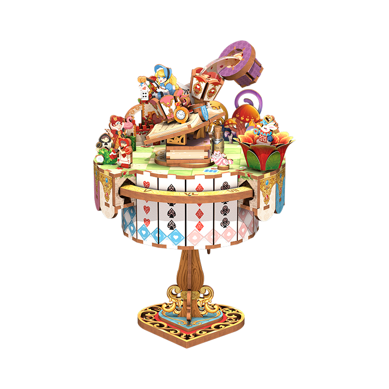 Tongqu Alice Tea Party Assembly Music Box Building Blocks, 3D DIY Handmade Puzzle Ornament, Birthday Gift for Wome