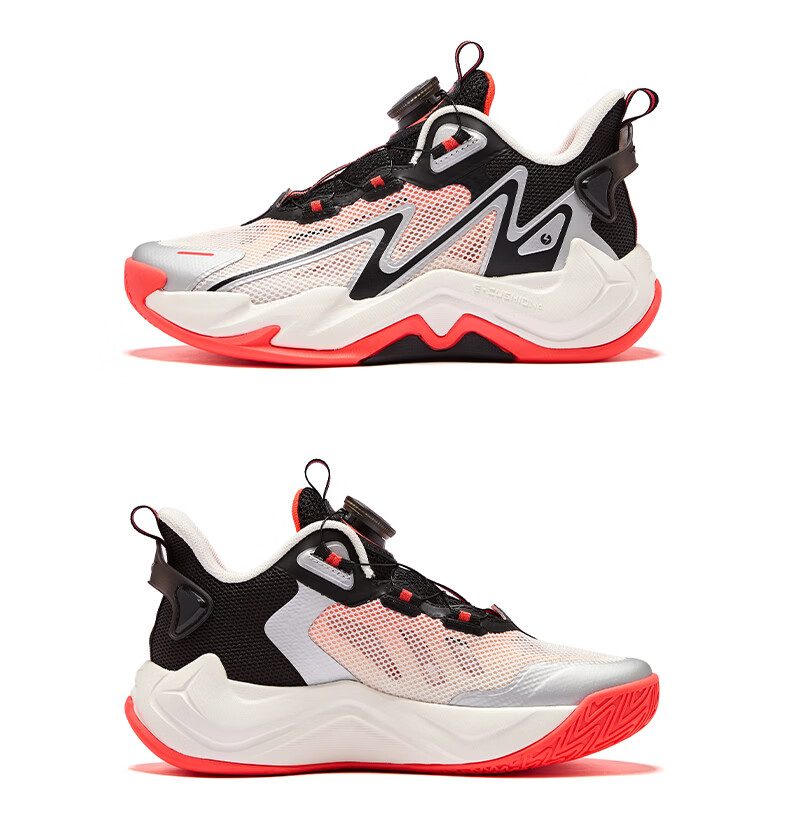 ERKE Kids Boys Sneakers Children's Dial Buckle Mesh Breathable Durable Basketball Shoes Microcrystalline White/Black/Silver Size 38 38