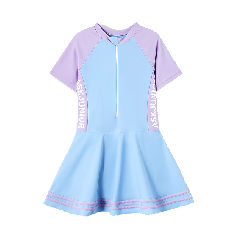 ASK JUNIOR [Hot Spring Bathing Suit] [Swimsuit with Swim Cap], Girls' Summer Cool One-Piece Swimsuit, Casual Children's Swim Skirt, Blue And Purple Color