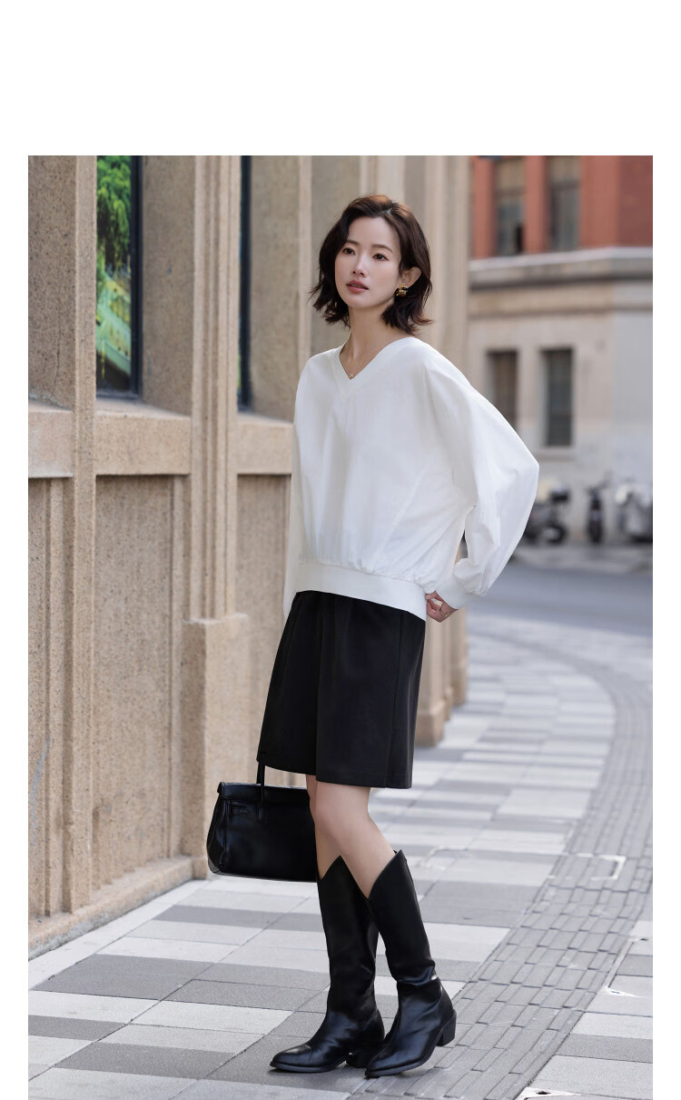 Demana Light Breath Cloud Oxygen Cotton Spring Relaxed Lazy V-Neck Ribbed Loose Slim Sweatshirt for Women Premium Feel 11
