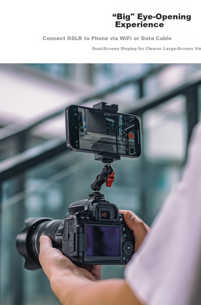 SUREWO Camera and Phone Mount Compatible with Canon Sony Fuji Nikon DSLR Mirrorless Cold Shoe Adapter Photography External Monitor Hot Shoe Phone Clip 2