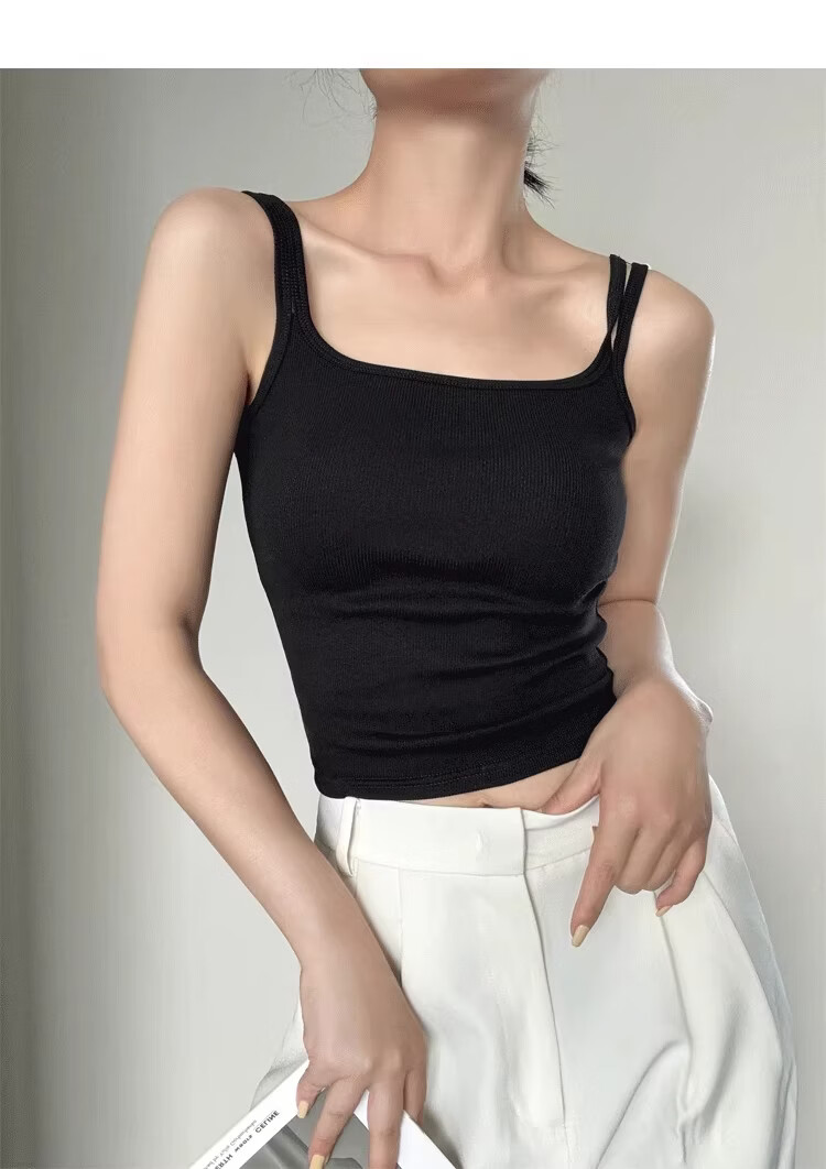 La Chapelle Red Spaghetti Strap Tank Top for Women Summer Outerwear with Built-in Padded Bra, Beautiful Back Inner Wear, Wine Red XL 16