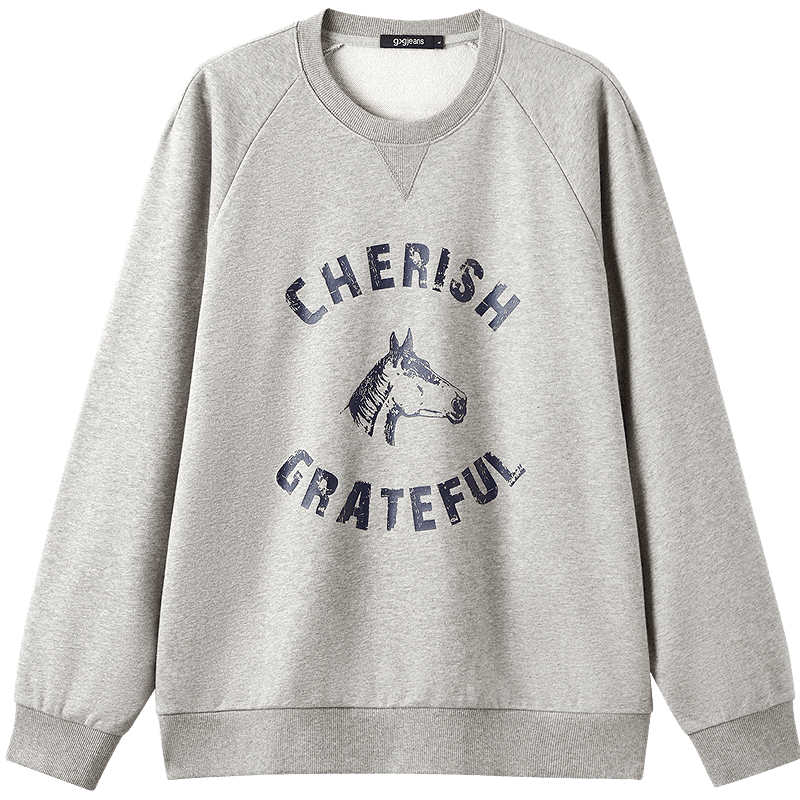 Gxgjeans Men's American Vintage Colorblock Trendy Graphic Loose Fit Crewneck Sweatshirt 26 Spring New Light Gray 180/XL