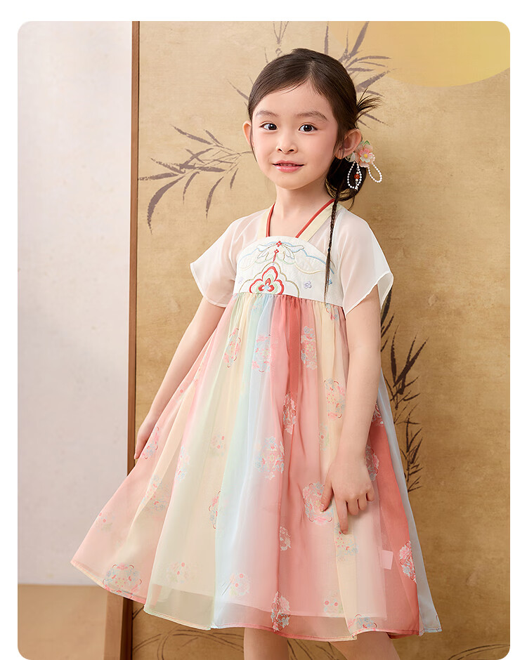 Balabala Kids Dress Children's Skirt 2026 Summer New Girls Baby Chinese Style Hanfu Ru Skirt Traditional Performance Costume 29