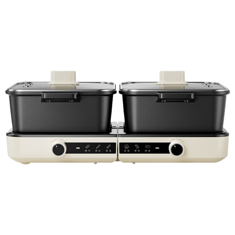 Bear Electric Hot Pot Multi-Compartment Temperature Control Dual-Section Hot Pot Household Split Multifunctional Grill and Boil Electric Cooker Independent Double Pot F60N7 6L Stackable Hot Pot Versio
