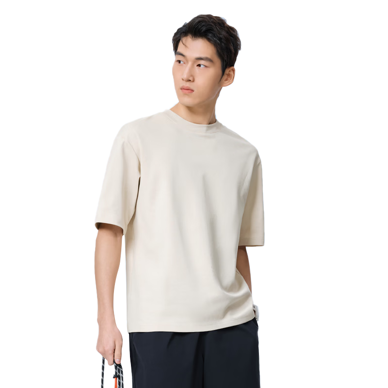 CAMEL Quick-Dry Short Sleeve T-Shirt Men Casual Loose Solid Color Cotton-Feel Top C16BARLG019 Light Khaki S