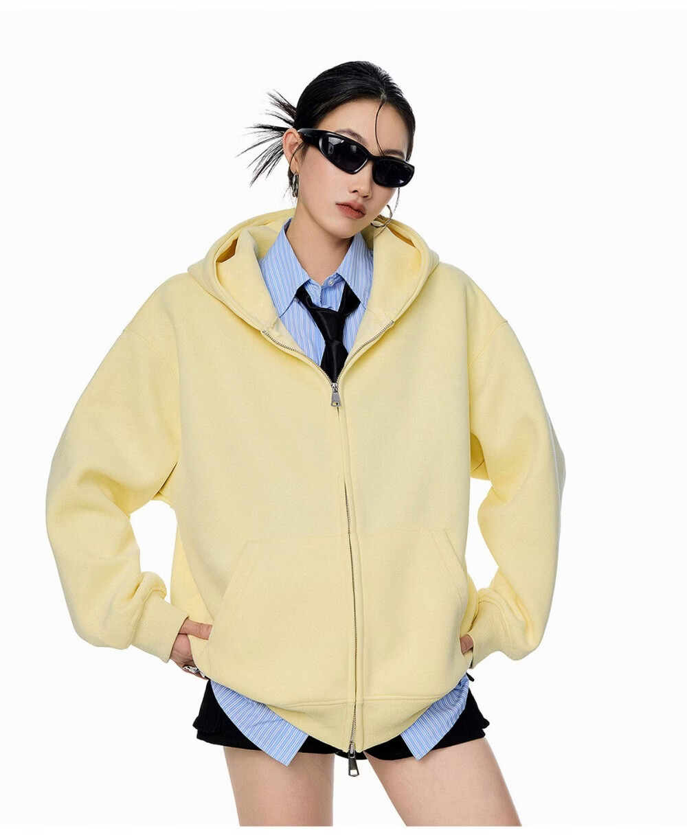 ICH MODE Women's American Style Hoodie Jacket 2026 Spring Autumn New Loose Fit Zip-up Lazy Long Sleeve Top Black S 42