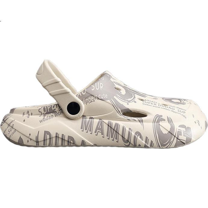 GUOLUOFEI Thick-Soled Perforated Shoes for Men, Summer Casual Beach Non-Slip Closed-Toe Slippers, Outdoor Driving Sandals, Black Size 44-45