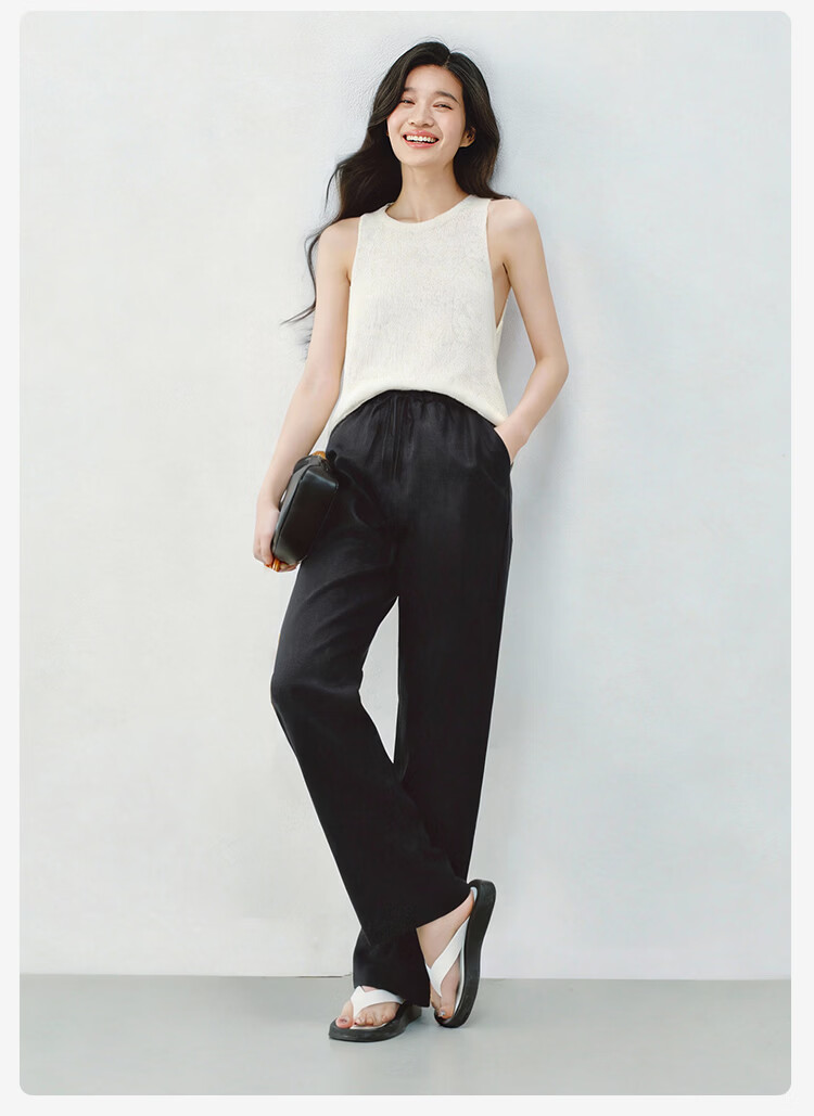 JD Jingzao 100% Linen Vintage Style Casual Pants for Women 2026 Spring Slim Fit Linen Color S 18