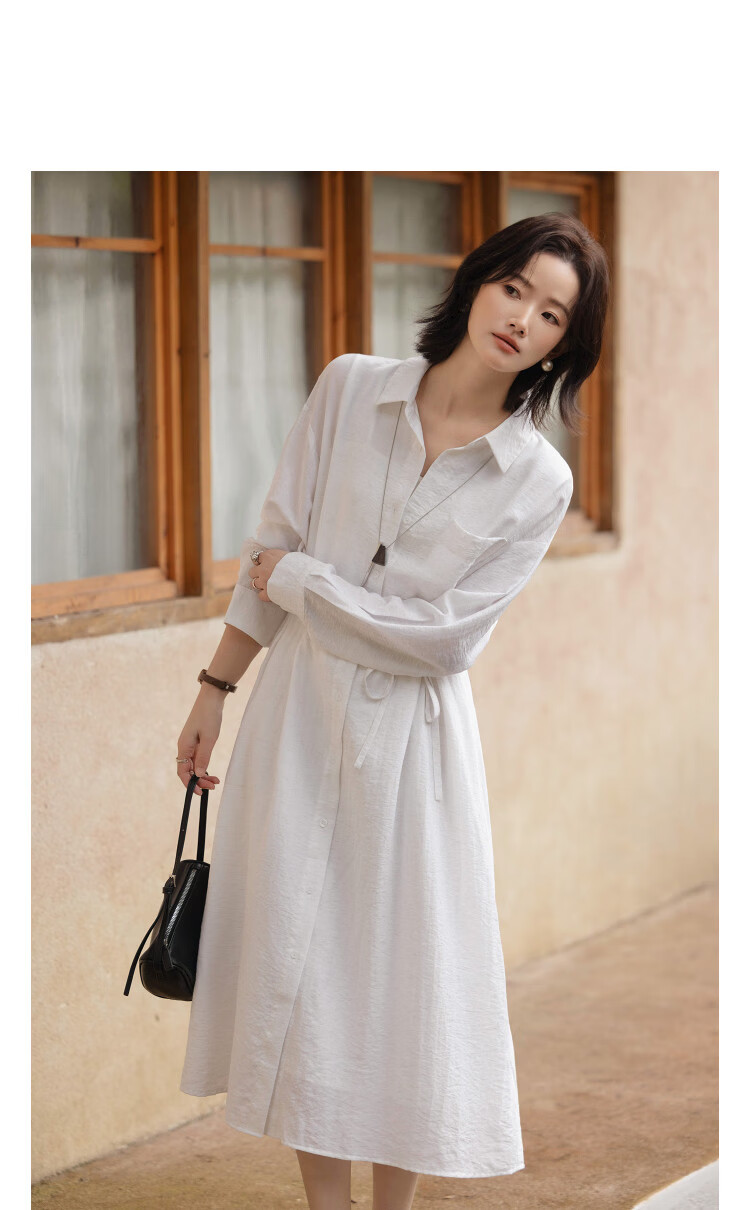 Demana [Linen-Viscose Blend] Spring Smart Casual Polo Collar A-Line Waist Cinched Petite Shirt Dress 11