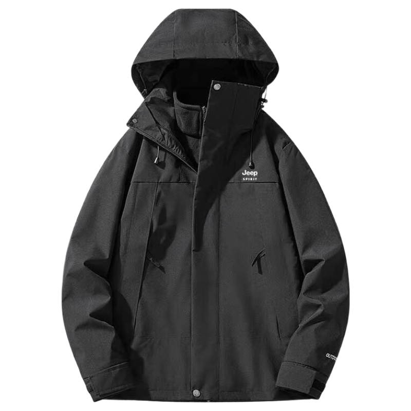 JEEP SPIRIT Outdoor Jacket for Men And Women, Three-In Two-Piece Set, Windproof, Water-Repellent, Warm Mountaineering Coat
