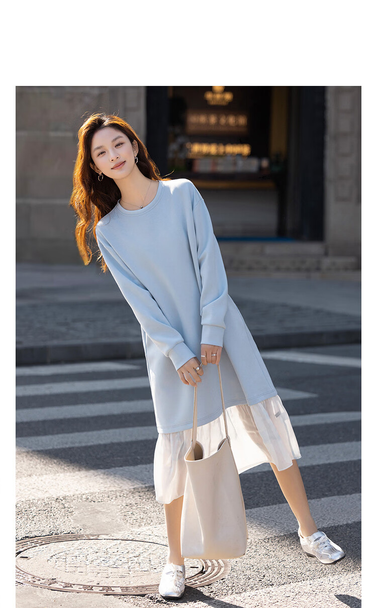 Demana Soft Air Layer Spring Korean Style Crew Neck Color Block Straight Small Loose Women's Dress 10