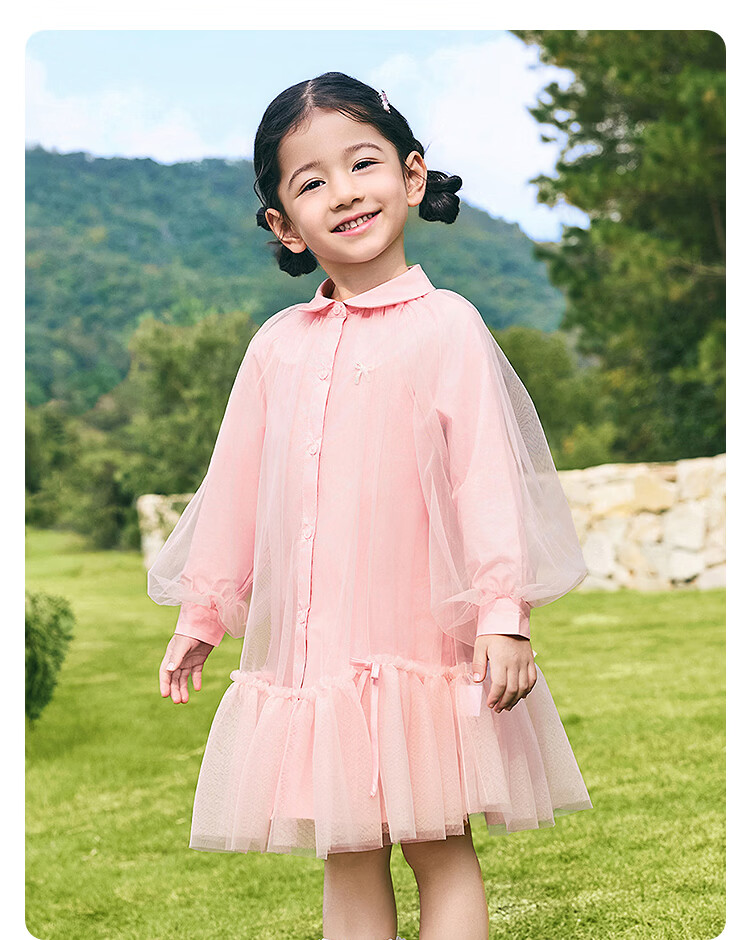 Balabala [balaOne] Kids Children's Dress Girls 2026 New Spring Shirt Mesh Skirt Short Skirt 20