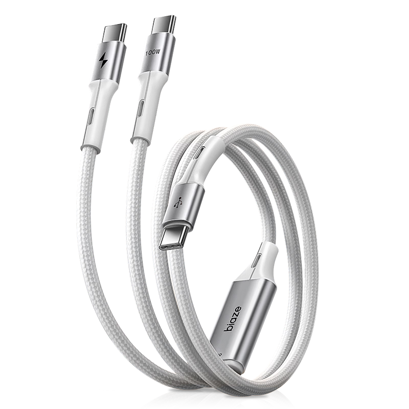 BIAZE Type-C Dual-Head 2-in-1 Fast Charging Cable PD100W CTO2C Data Cable Compatible with Apple 17/16/15, Huawei, Xiaomi, Android Laptops