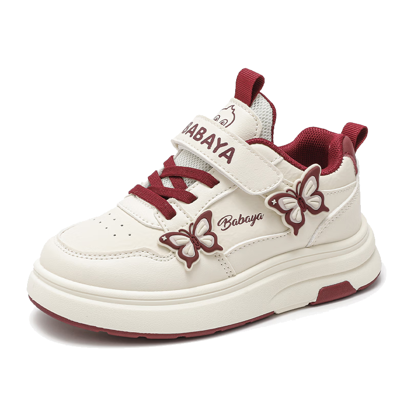 Baba Duck Girls' Shoes Four Seasons Versatile White Sneakers for Older Kids Casual Sports Children's Shoes 51825 Beige Wine Red Size 34