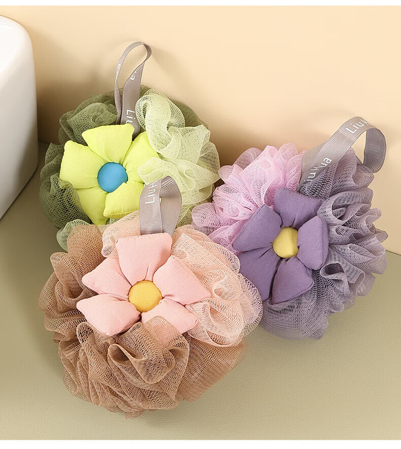 Fanyejia Shower Sponge with Suction Cups, Bath Scrubber, Dorm Massage Exfoliating Back Scrubber, Non-Spill Bath Flower Exfoliating Towel 6
