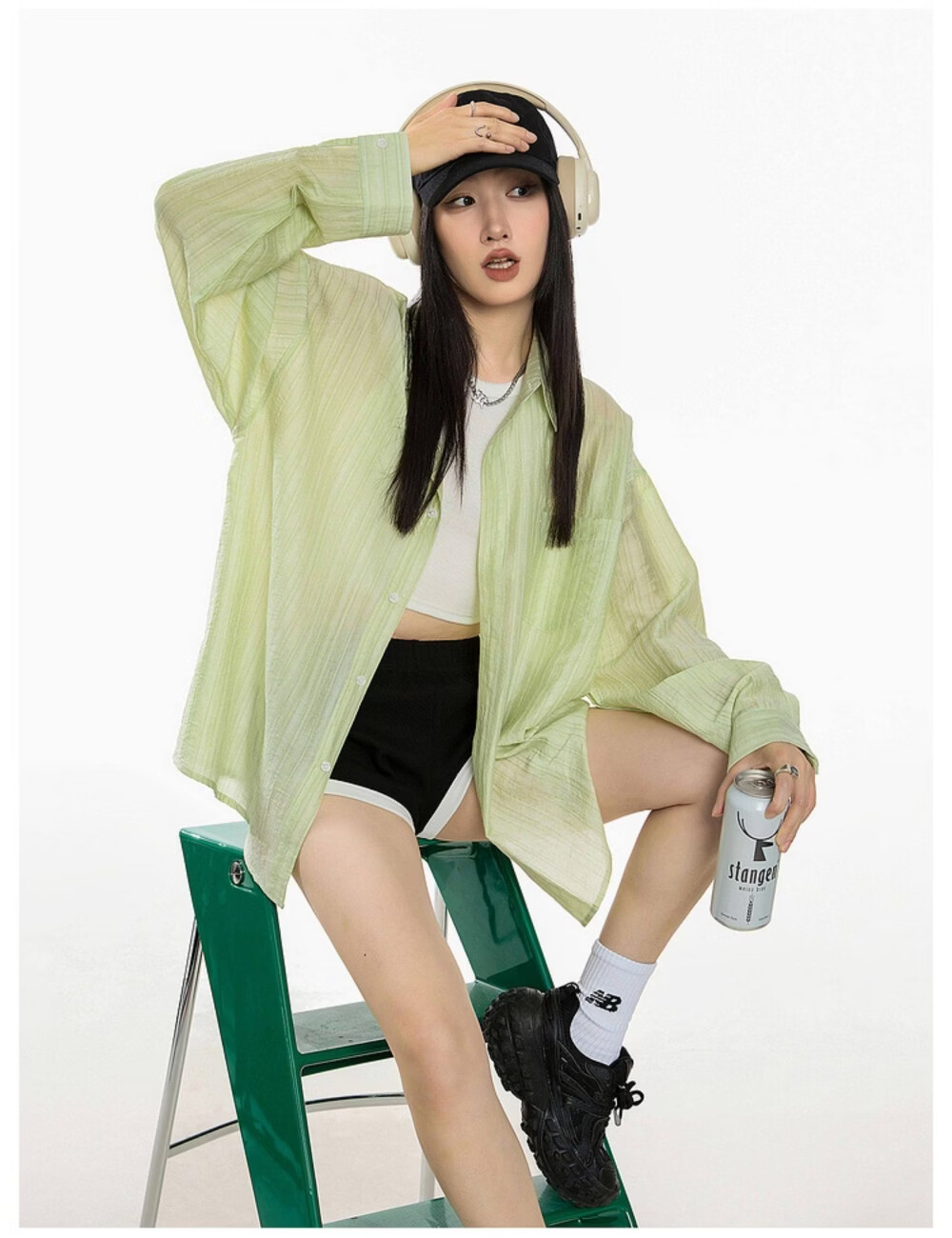 ICH MODE American Style White Shirt Women Summer Loose Physical Sun Protection Shirt Jacket Long Sleeve Top Blue XL 52