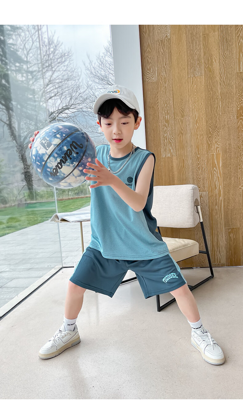 Zuo Xi Boys Quick-Dry Sports Vest Set 2026 New Summer Children's Mesh Moisture-Wicking Short Sleeve Mint Green 150 33