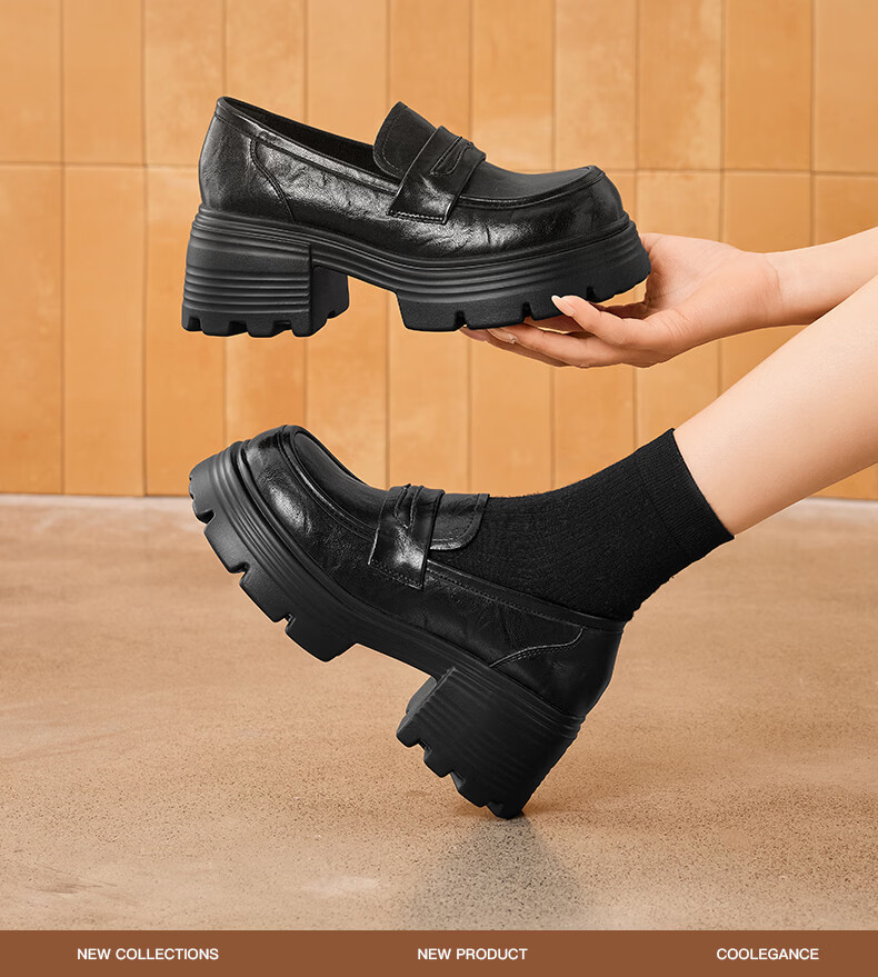 Saturday Thick Sole Loafers Women 2026 New Spring Slip-On Soft Sole Comfortable Black Height Increasing British Style Small Leather Shoes 2