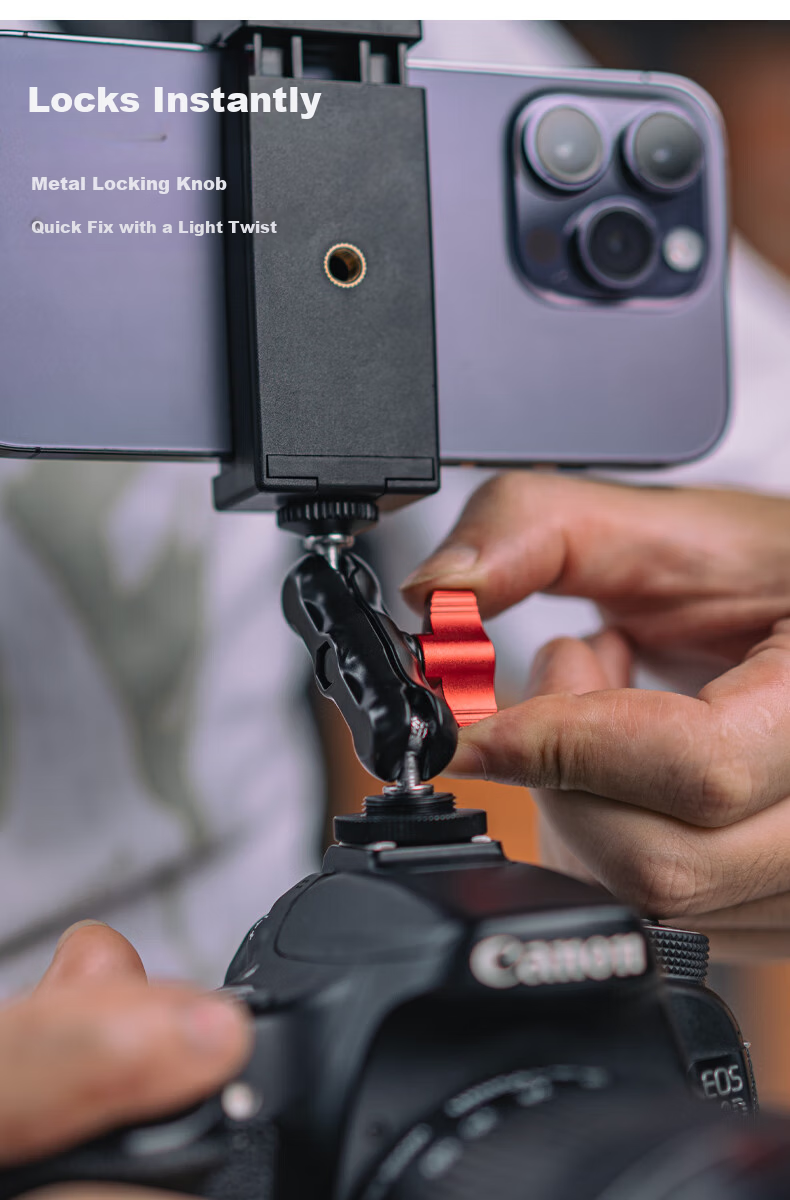 SUREWO Camera and Phone Mount Compatible with Canon Sony Fuji Nikon DSLR Mirrorless Cold Shoe Adapter Photography External Monitor Hot Shoe Phone Clip 5