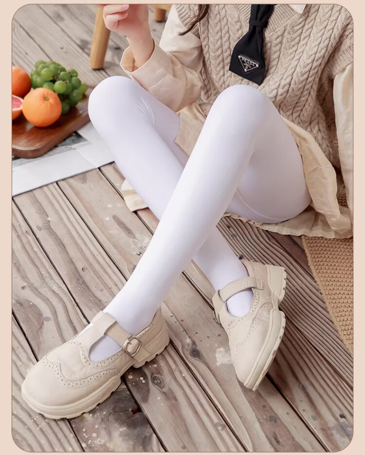 Zaisu Kids Footed Tights Dance Socks Autumn Winter Fleece-Lined White Versatile Outerwear Socks 2