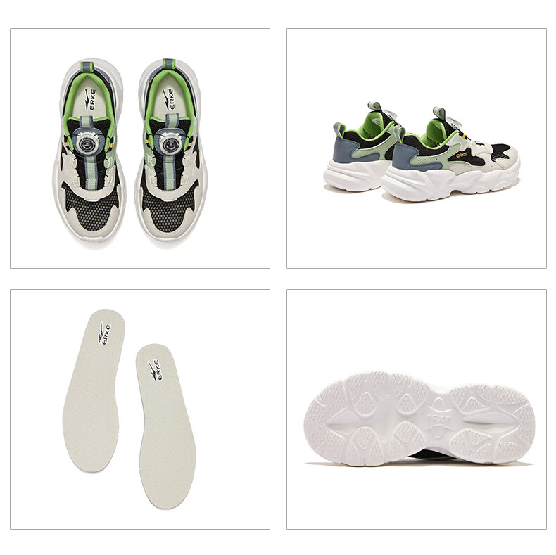 ERKE Kids Unisex Sports Shoes Summer Breathable Mesh Sandals Snow Cream/Microcrystalline White/Fresh Mint Size 33 42