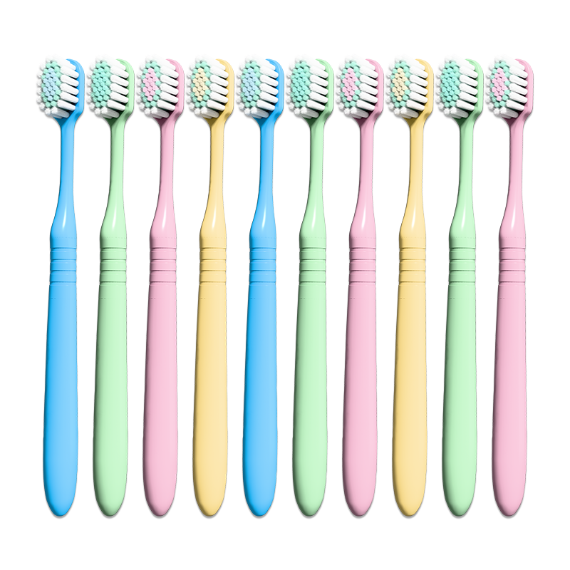 BRUSHING BEAR Soft Bristle Toothbrush Triple Layered Bristles Wide Soft Fine Filaments Gum Care Adult Couples Household Pack of 10