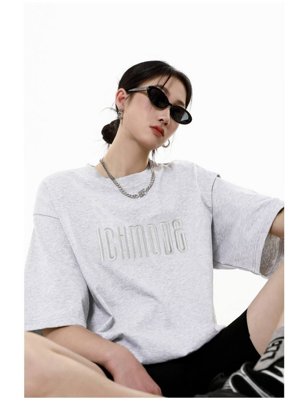 ICH MODE American Vintage Heavyweight Short Sleeve T-Shirt Women Summer New High Street Loose Half Sleeve Top Gray S 26