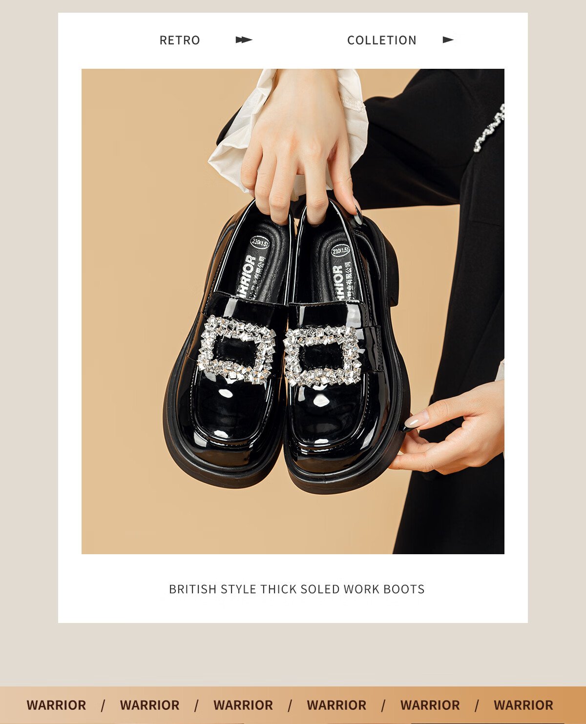 Huili Thick-Soled Loafers for Women, New Spring Style, Super Popular French Hepburn Shiny Mary Jane Leather Shoes, Black, Size 39 4