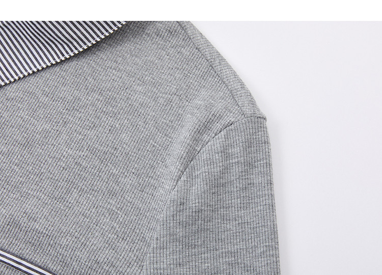 Demana Intellectual Spring Colorblock Spliced Lapel Fake Pocket High Elastic Petite Women's Shirt 13