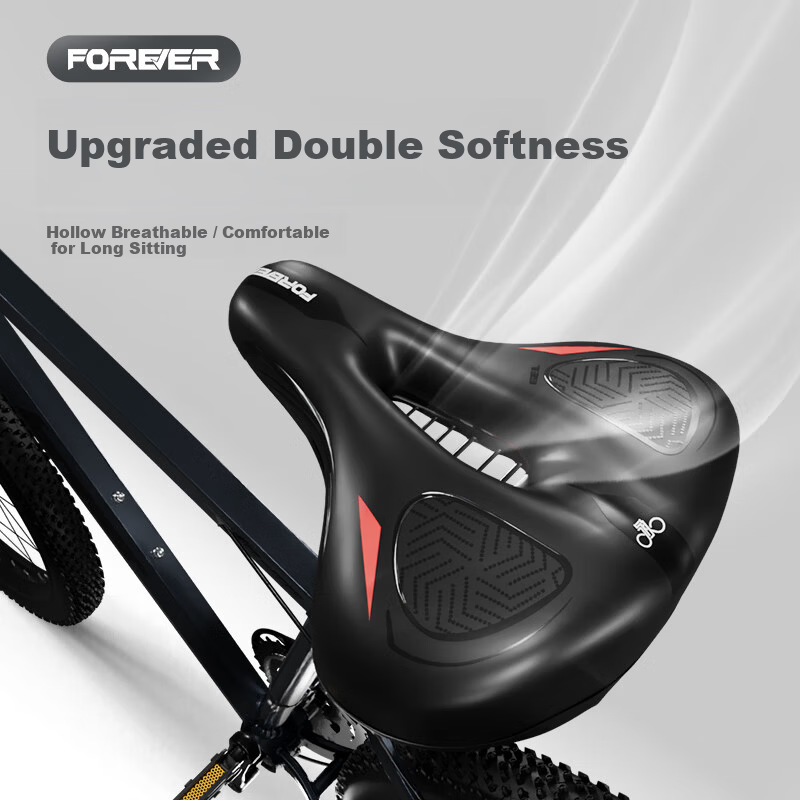 FOREVER Mountain Bike Saddle Ultra-Soft Thickened Universal Comfortable Hollow Breathable Soft Seat Black Blue