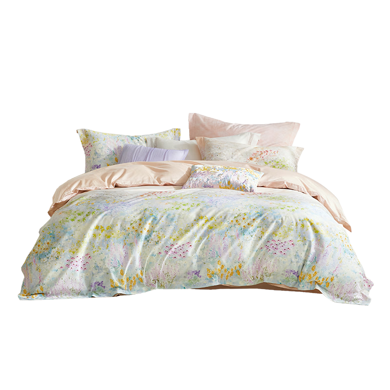 Luolai Home Textiles 60-Thread Count Pure Cotton Four-Piece Bedding Set Pink 220x250cm